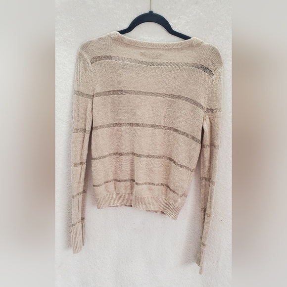 LOFT Metallic mesh Knit Striped Cotton Boho  Women's Cardigan Size M - Picture 5 of 10